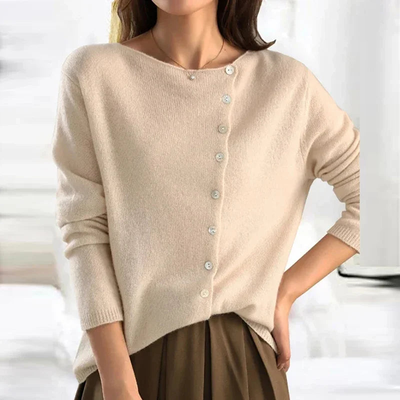 Cardigan Femme Laine Gris Boutons Élégant