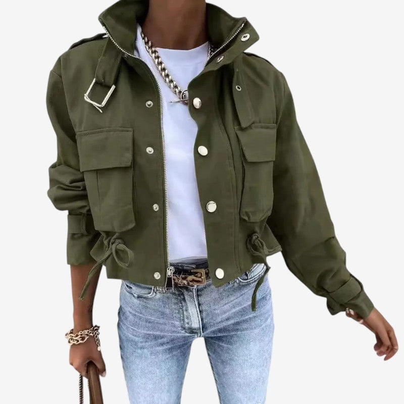 Blouson Féminin à Manches Longues Zippé avec Poches