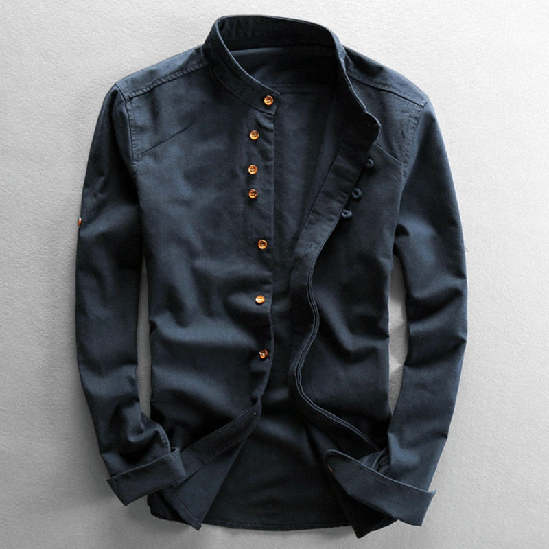 Chemise Homme Classique Manches Longues Bleu Foncé - LuxeStyle
