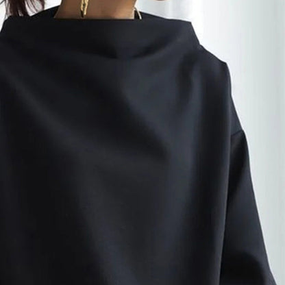 Blouse Féminine Col Arrondi Manches Longues Noire - LuxeStyle
