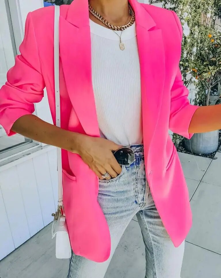 Blazer Féminin Chic - Taille Décontractée, Fermeture Élégante, Col Revers Classique
