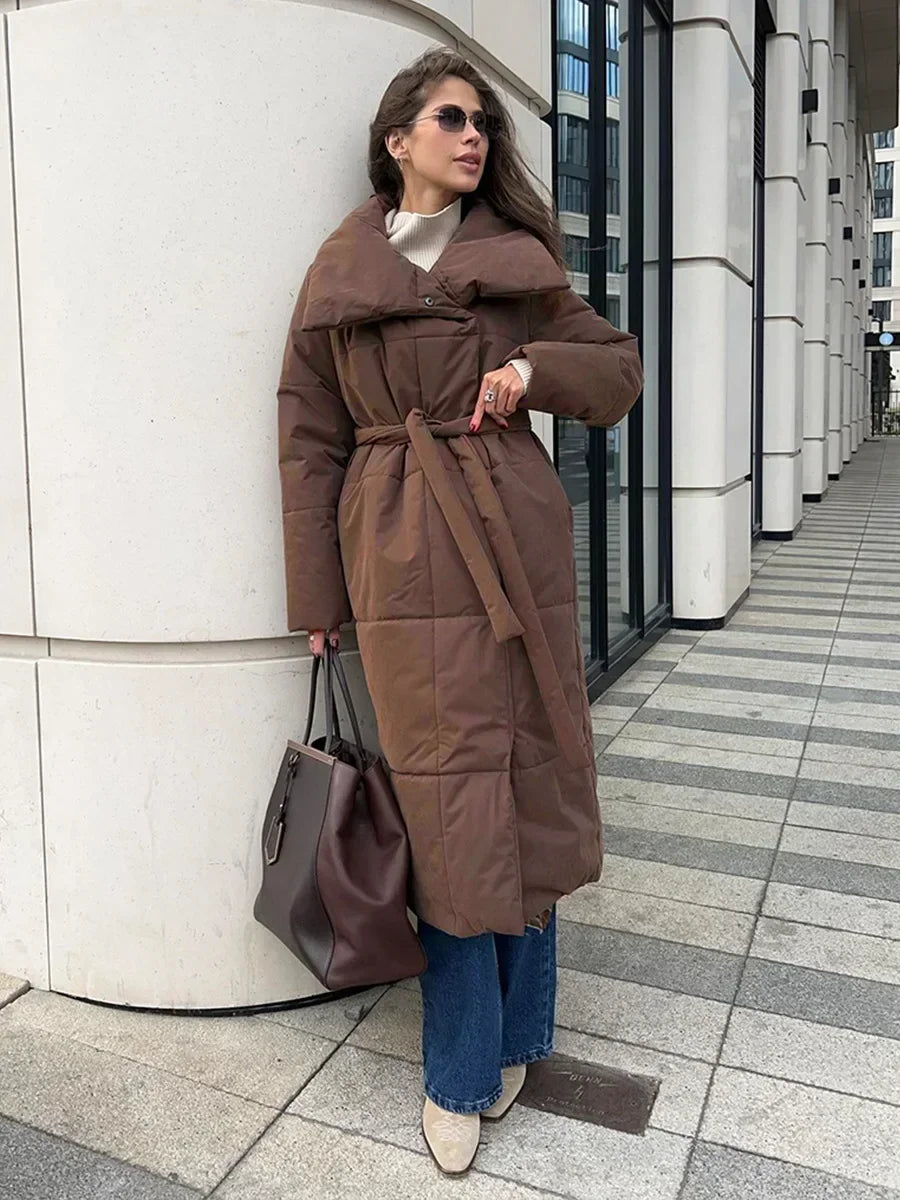 Manteau Hiver Élégant Doublé avec Ceinture pour Femme