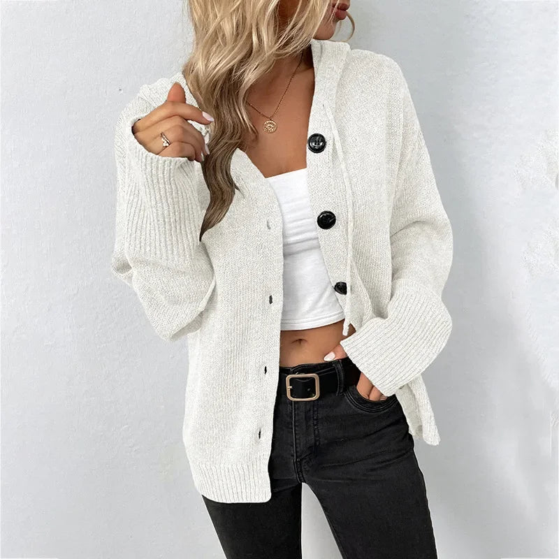 Cardigan Chic à Capuche Manches Longues Pour Femme
