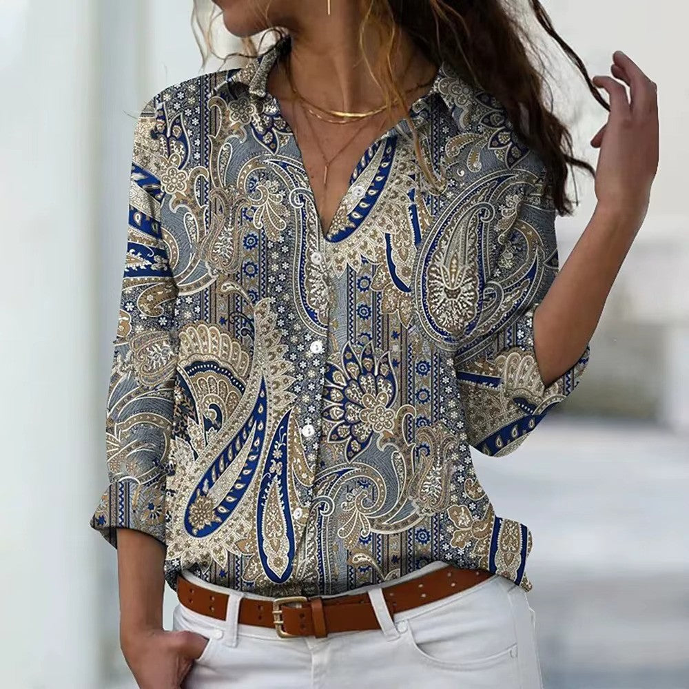 Blouse Été Fleuri Manches Longues pour Femme