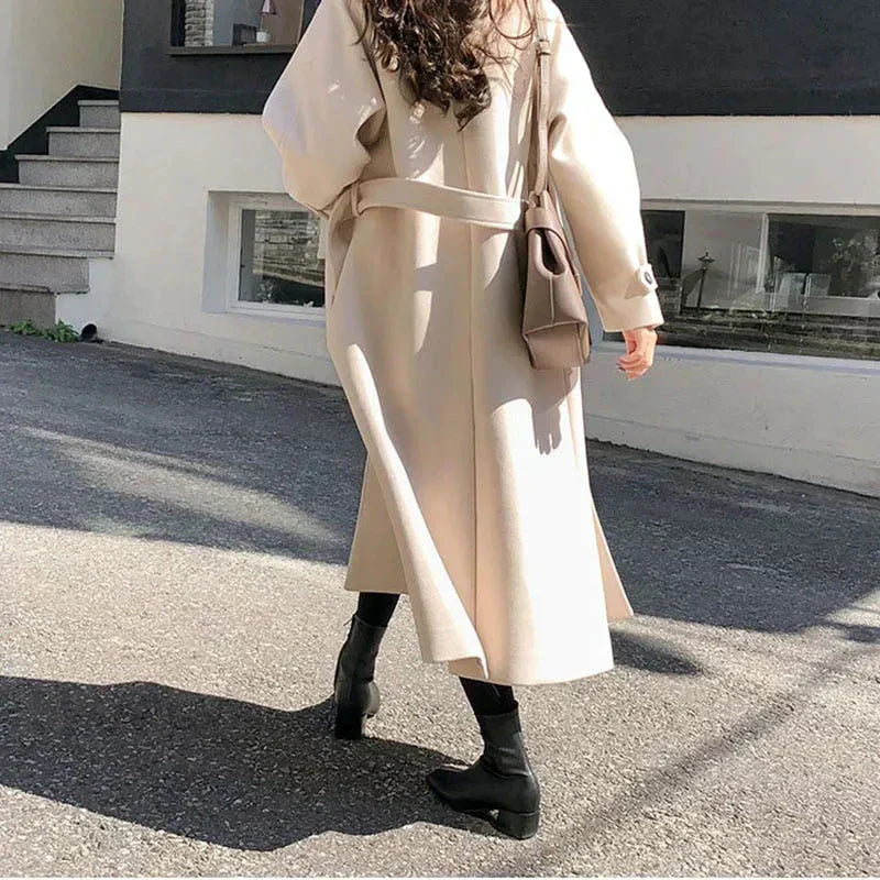 Veste Femme Longue Élégante avec Ceinture et Poches - BlxckFR