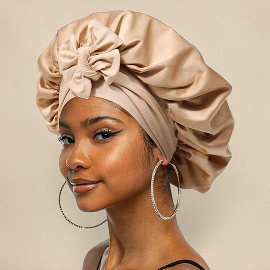 Turban Femme Élégant en Satin Beige - LuxeStyle