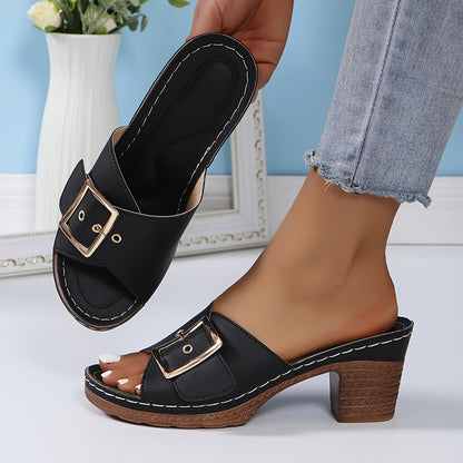 Serelvia™ – Sandales Femme Cuir à Talon Épais Chic Été