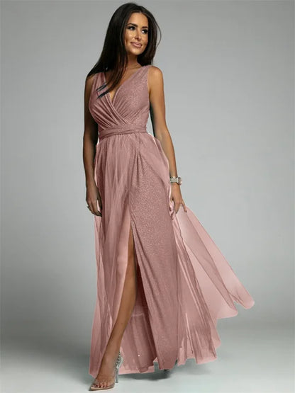 Thea™ – Robe Femme Élégante Col en V Style Chic Ourlet Fendu