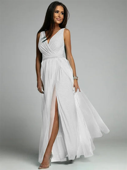 Thea™ – Robe Femme Élégante Col en V Style Chic Ourlet Fendu