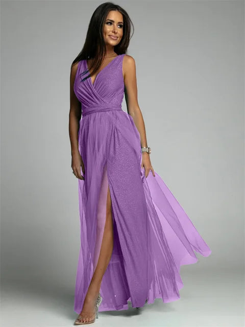 Thea™ – Robe Femme Élégante Col en V Style Chic Ourlet Fendu