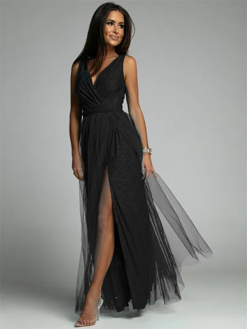 Thea™ – Robe Femme Élégante Col en V Style Chic Ourlet Fendu