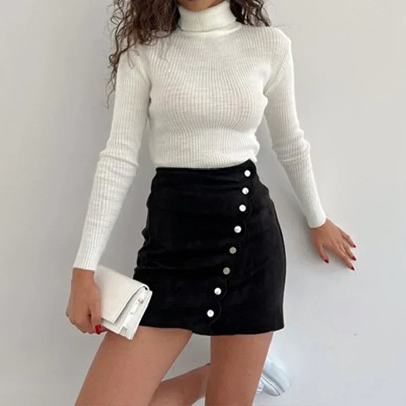 Jupe Femme Mini Élégante - Taille Élevée, Fermeture Asymétrique & Tissu Luxe