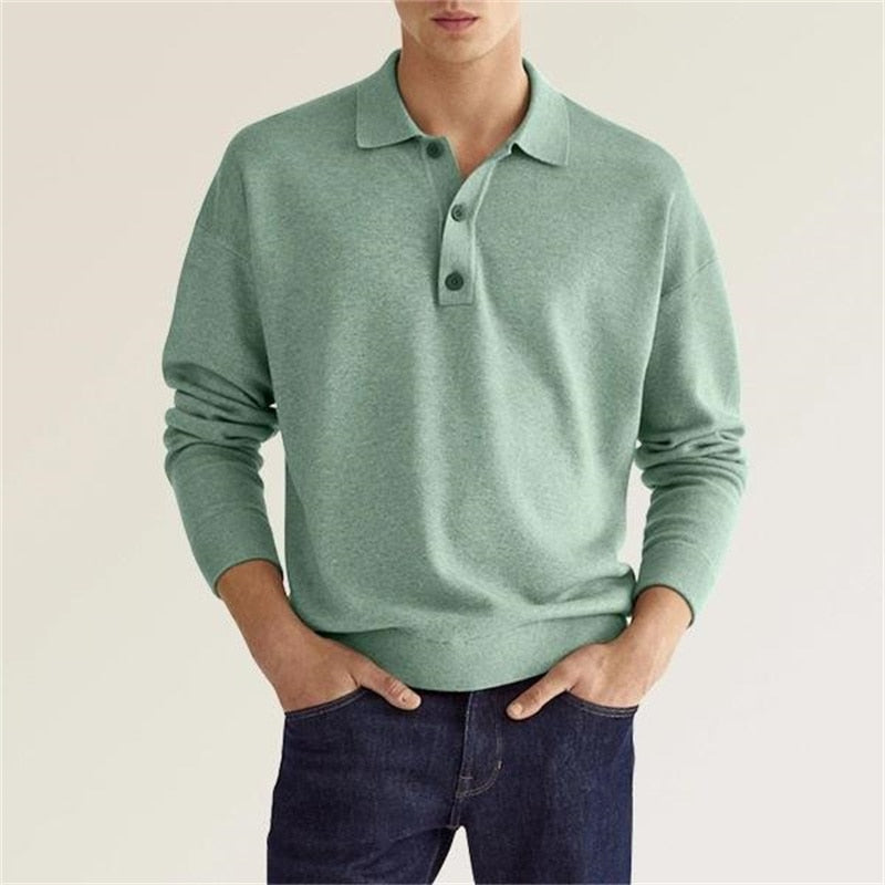 Polo Homme Olive Manches Longues Décontracté - LuxeStyle