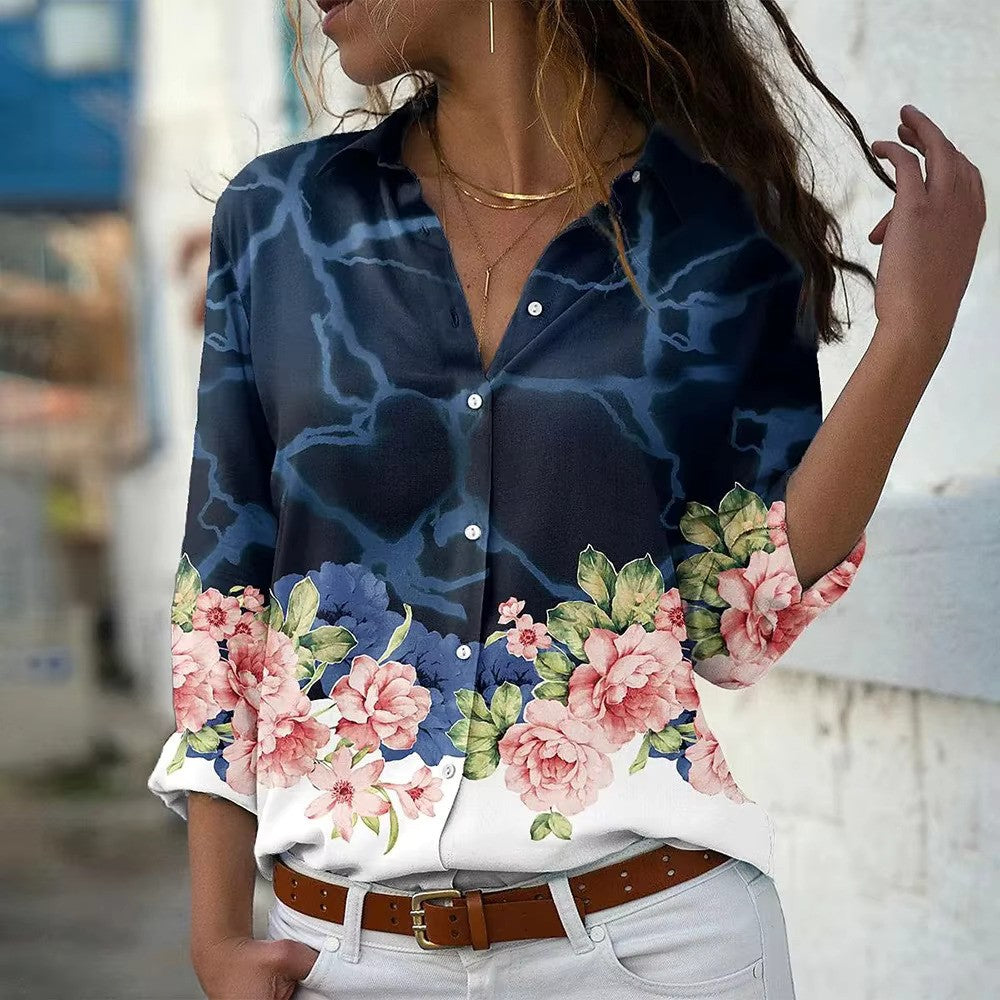 Blouse Été Fleuri Manches Longues pour Femme
