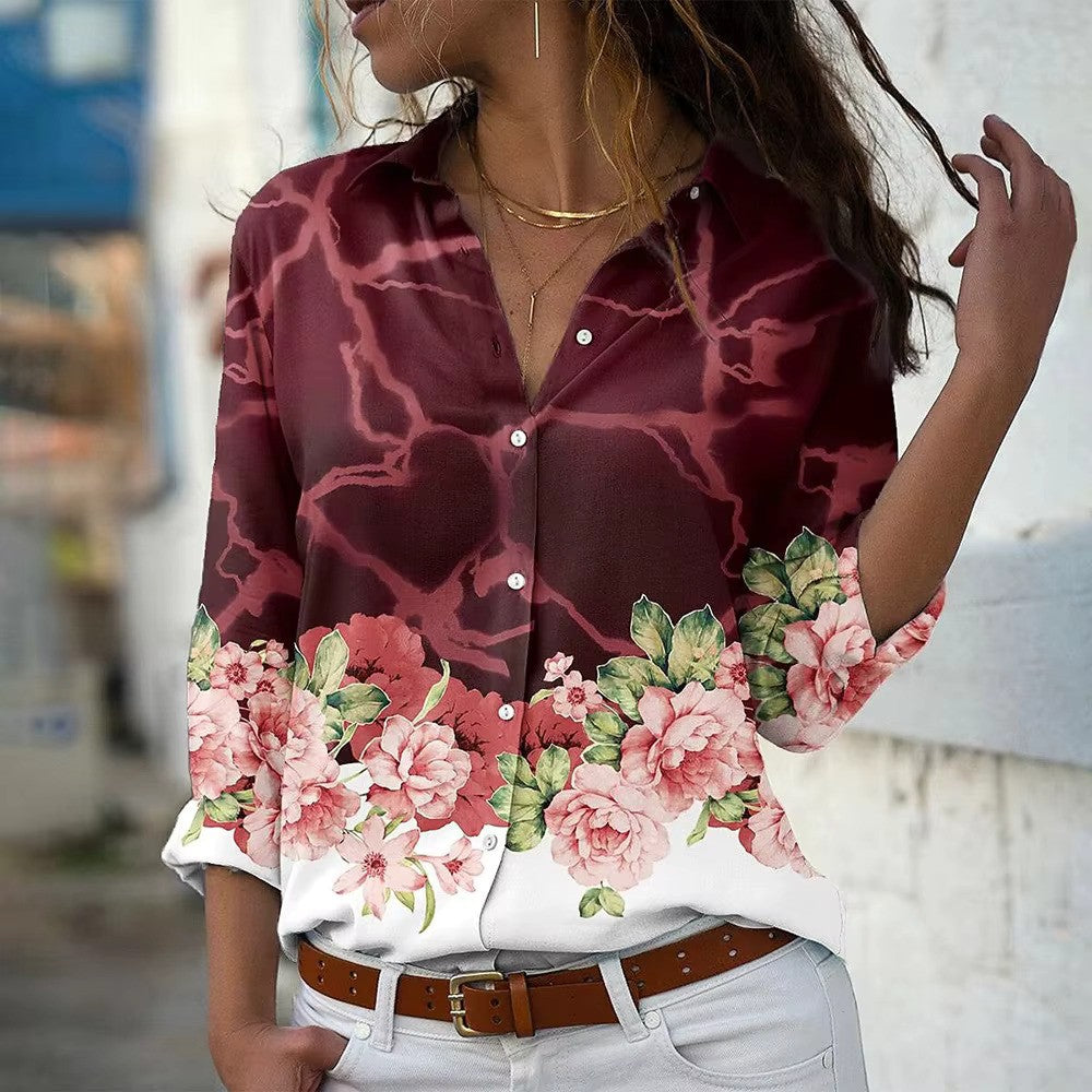 Blouse Été Fleuri Manches Longues pour Femme - LuxeStyle