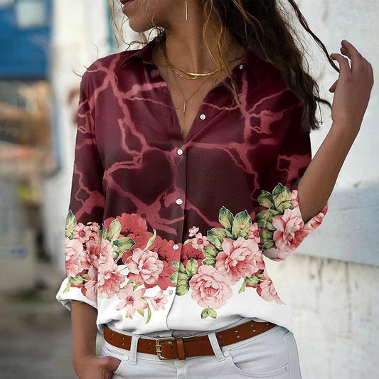 Blouse Été Fleuri Manches Longues pour Femme - LuxeStyle