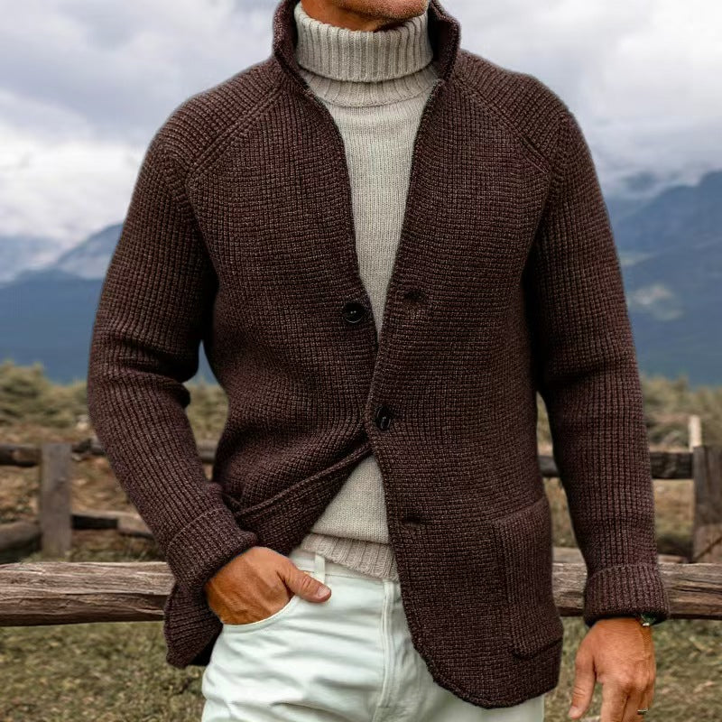Gilet maille brun homme col relevé - LuxeStyle