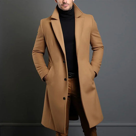 Manteau Homme Élégant en Laine Beige Boutonné - LuxeStyle