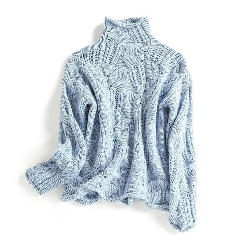 Pull en tricot torsadé col roulé neutre femme