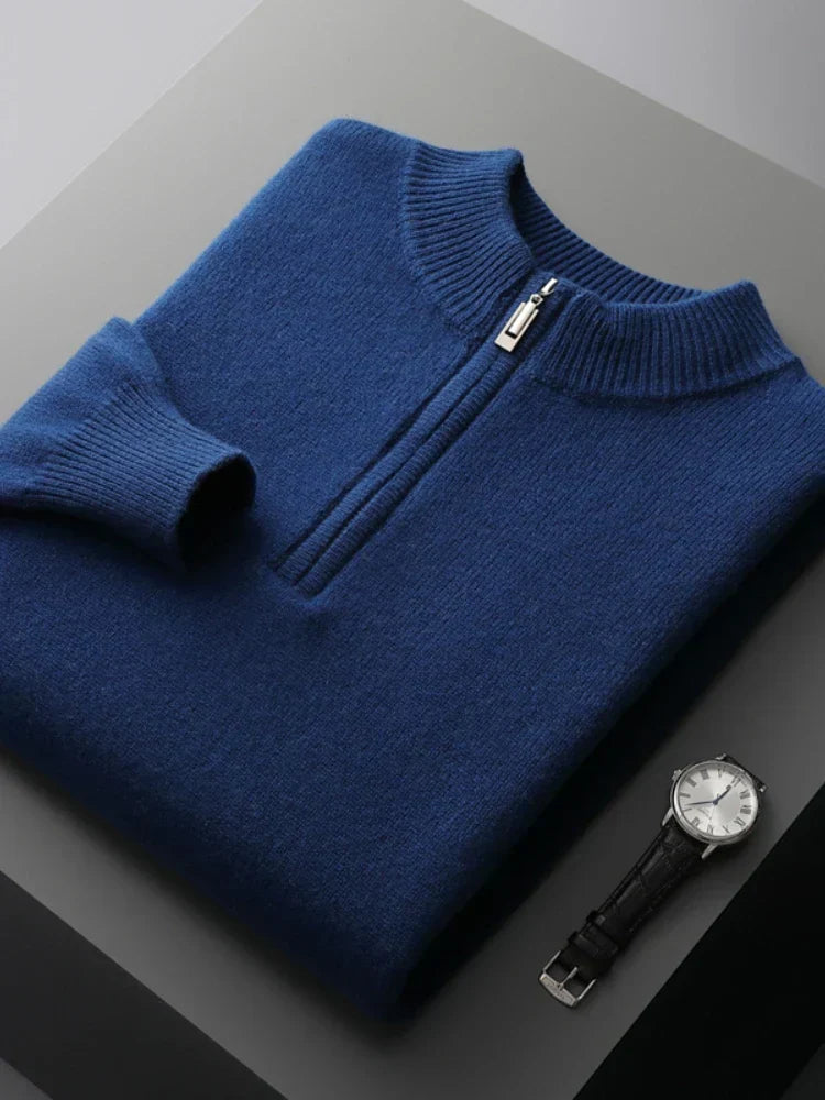 Pull Homme Laine Gris Zippé Hiver