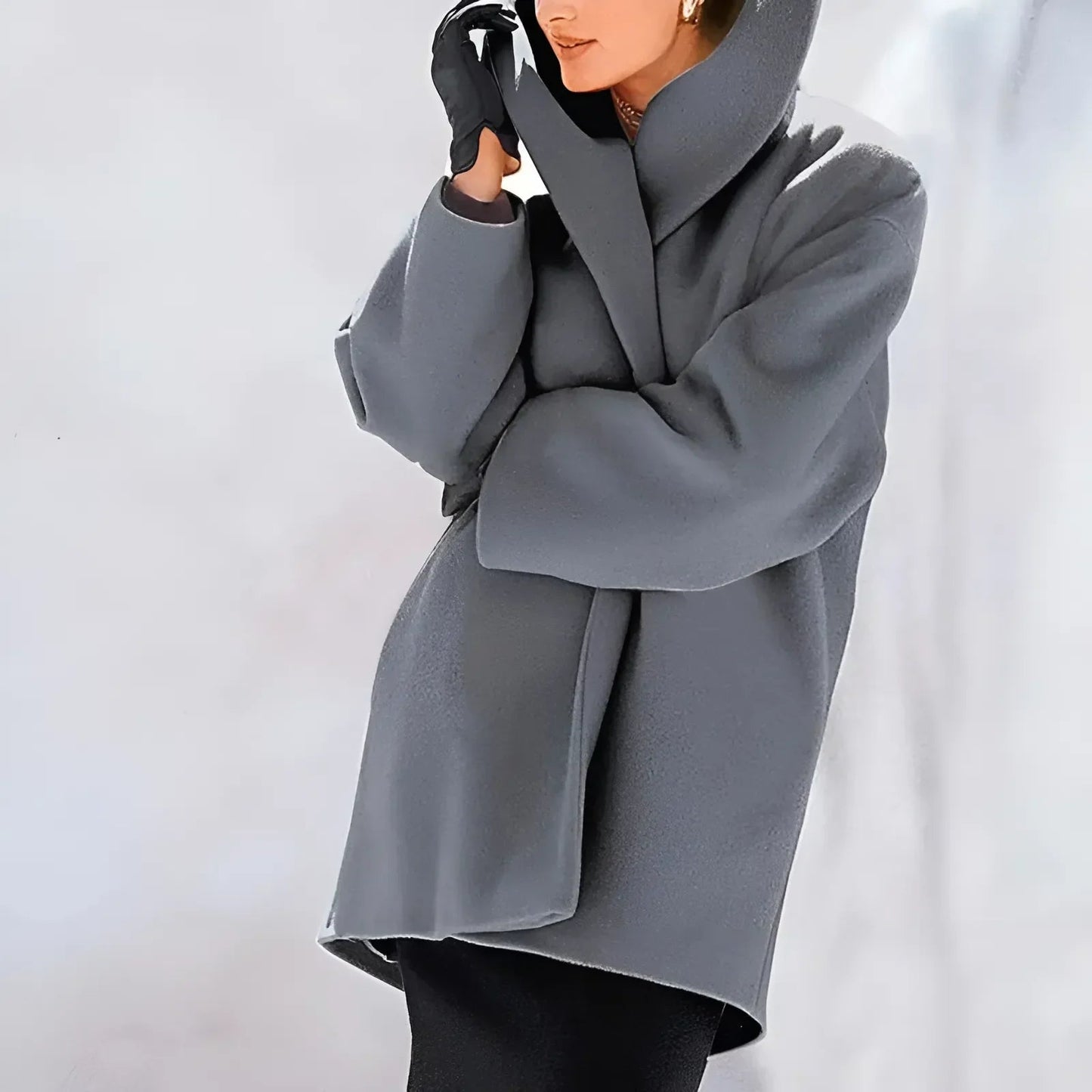 Manteau Femme Noir Chic à Col Dégagé