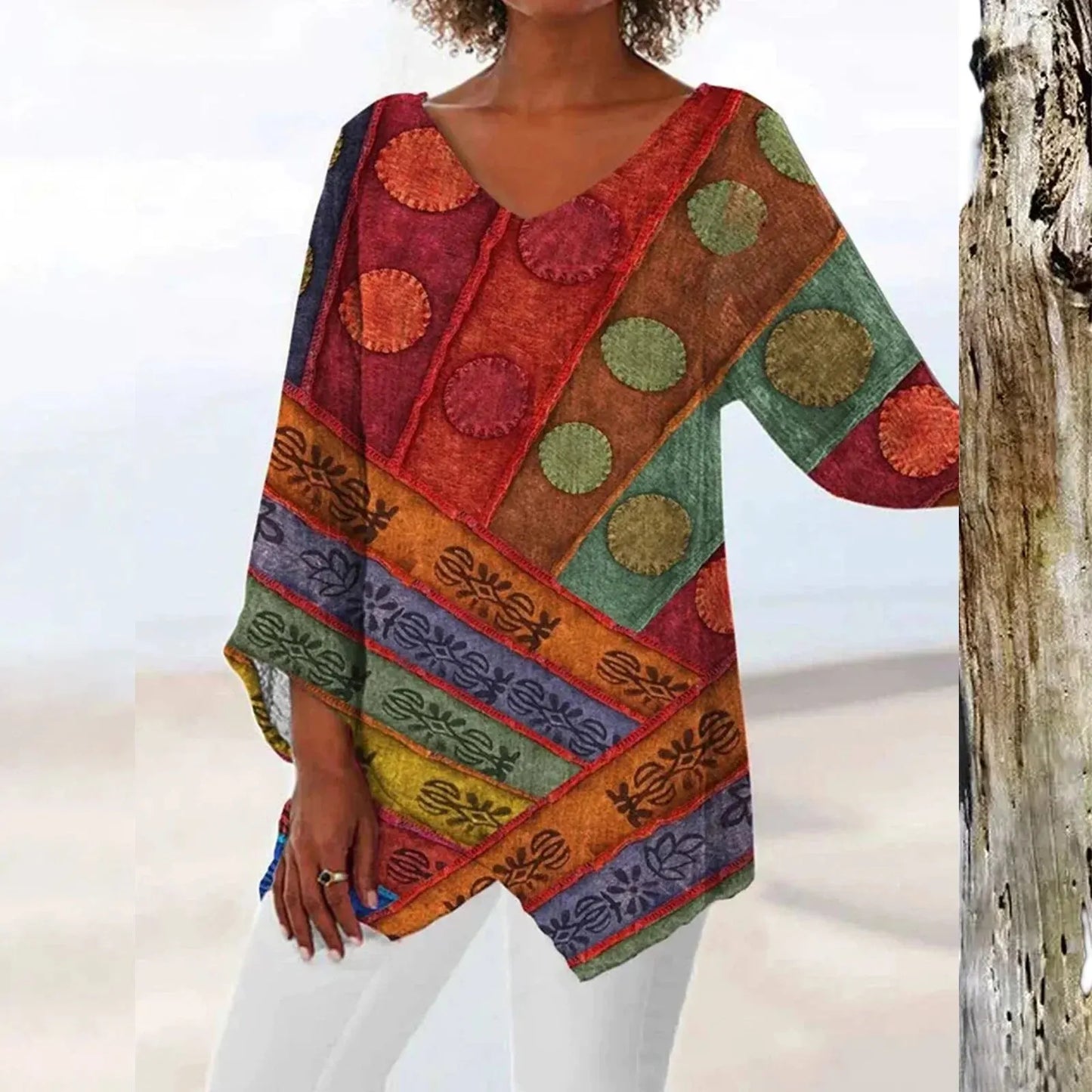 Blouse Féminine Séquins Manches Longues Col en V