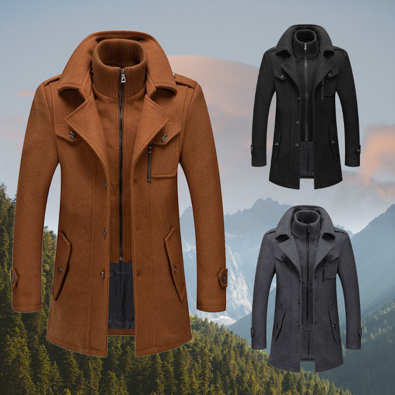 Manteau Homme Élégant en Laine - Pardessus Long Tailleur Boutonné - LuxeStyle