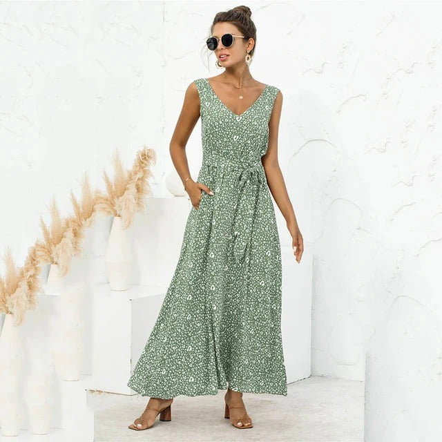 Robe Été Longue Noire Fleuri pour Femme