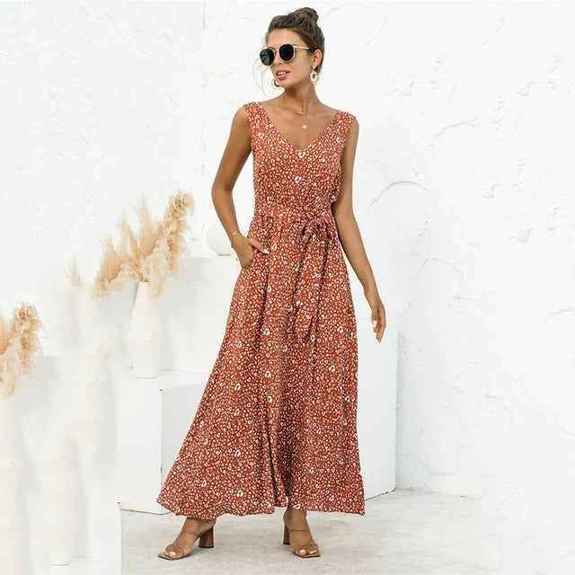Robe Été Longue Noire Fleuri pour Femme