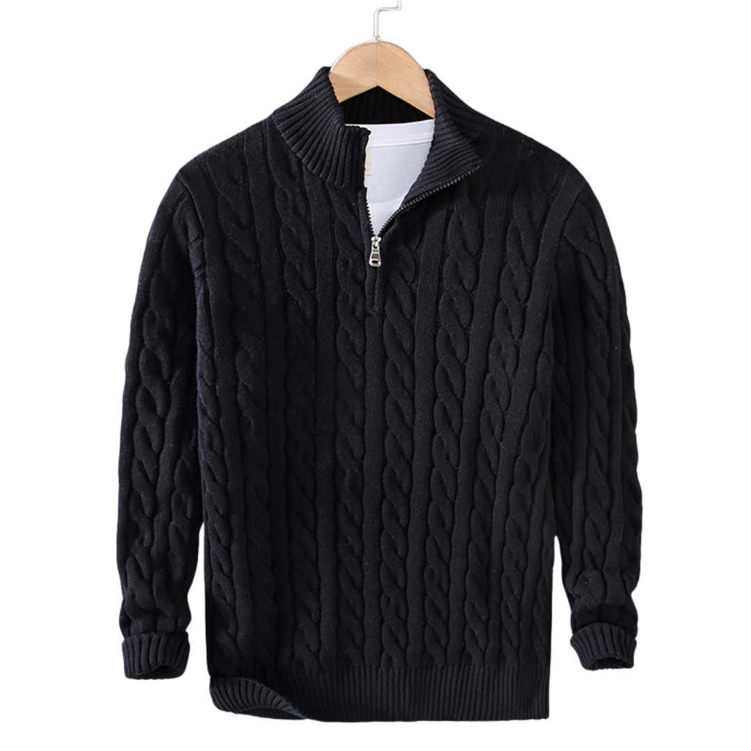 Pull en tricot torsadé gris col montant pour homme