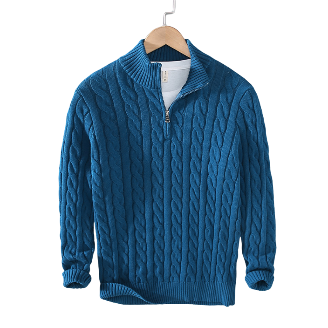 Pull en tricot torsadé gris col montant pour homme