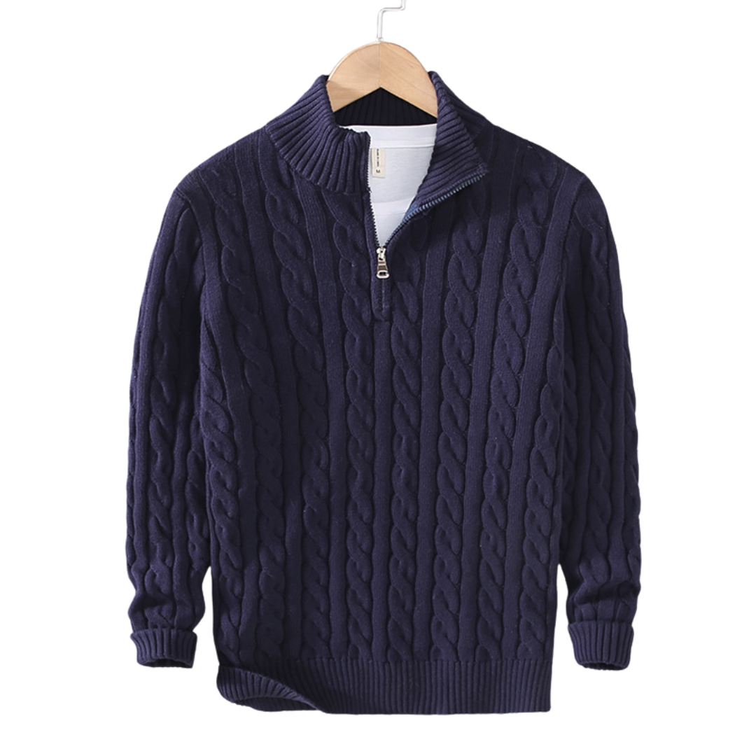 Pull en tricot torsadé gris col montant pour homme