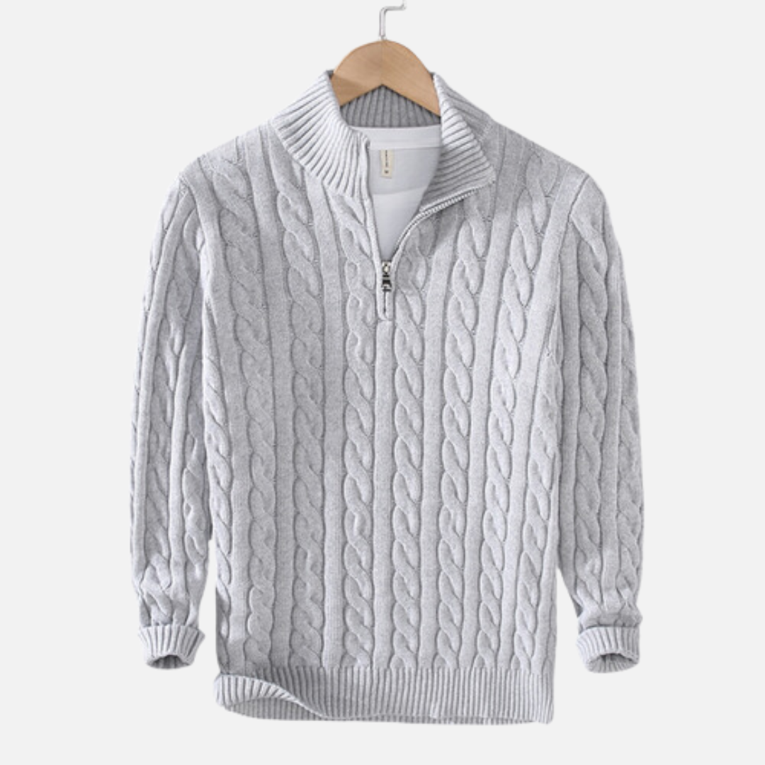 Pull en tricot torsadé gris col montant pour homme - LuxeStyle