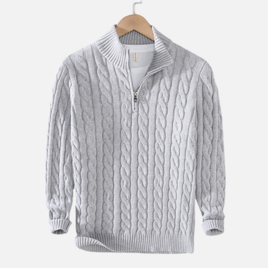 Pull en tricot torsadé gris col montant pour homme - LuxeStyle