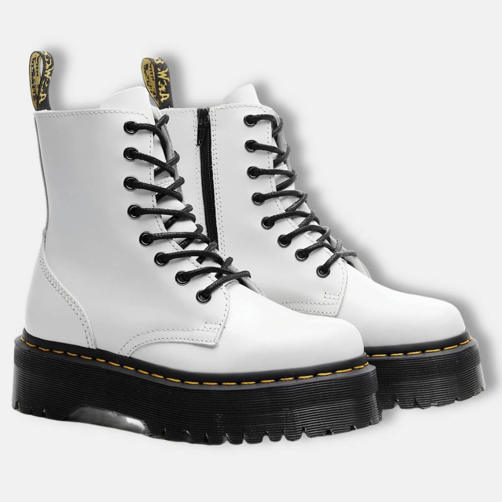 Bottes Hauts Talons Blanc Brillant Semelle Noire - LuxeStyle