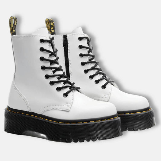 Bottes Hauts Talons Blanc Brillant Semelle Noire - LuxeStyle