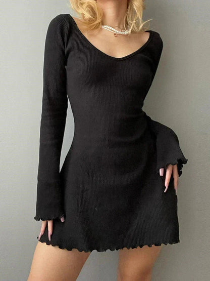 Robe femme décontractée col V manches longues