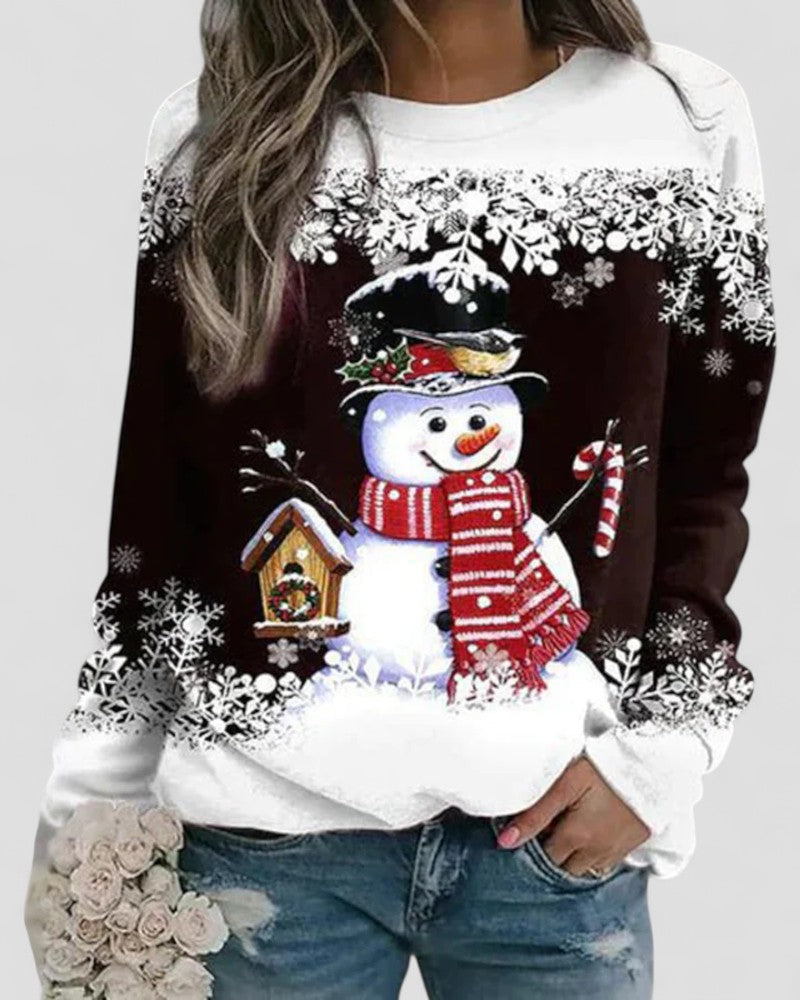 Sweat-shirt à manches longues en mélange de coton avec imprimé bonhomme de neige de Noël