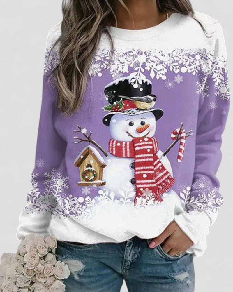 Sweat-shirt à manches longues en mélange de coton avec imprimé bonhomme de neige de Noël