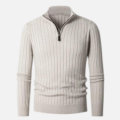 Pull Homme Laine Douce Col Montant Beige - LuxeStyle
