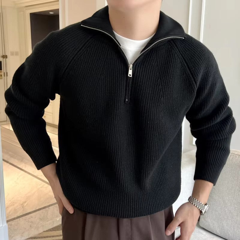 Pull en maille zippé col montant pour homme blanc cassé → Pull maille zippé col montant homme blanc ivoire