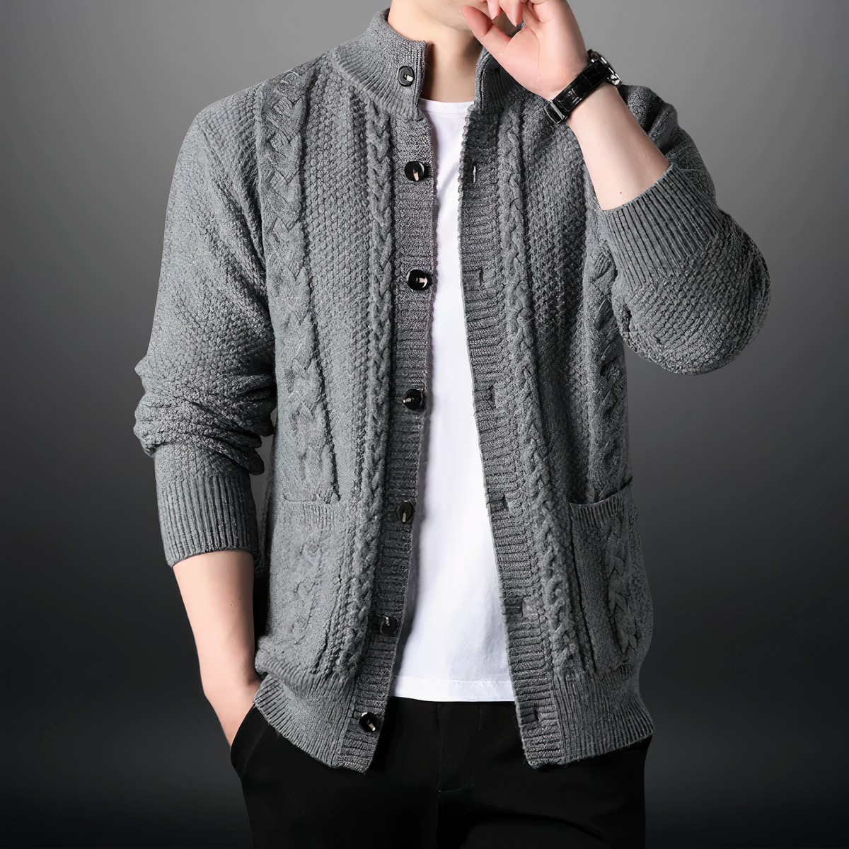 Gilet en maille gris foncé pour hommes - LuxeStyle