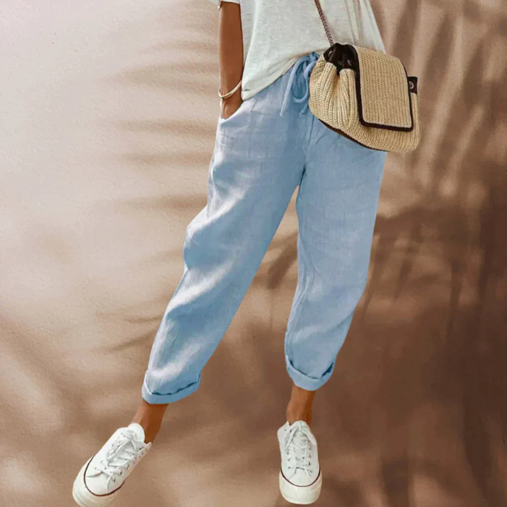 Pantalon Lin Clair Élastique pour Femme