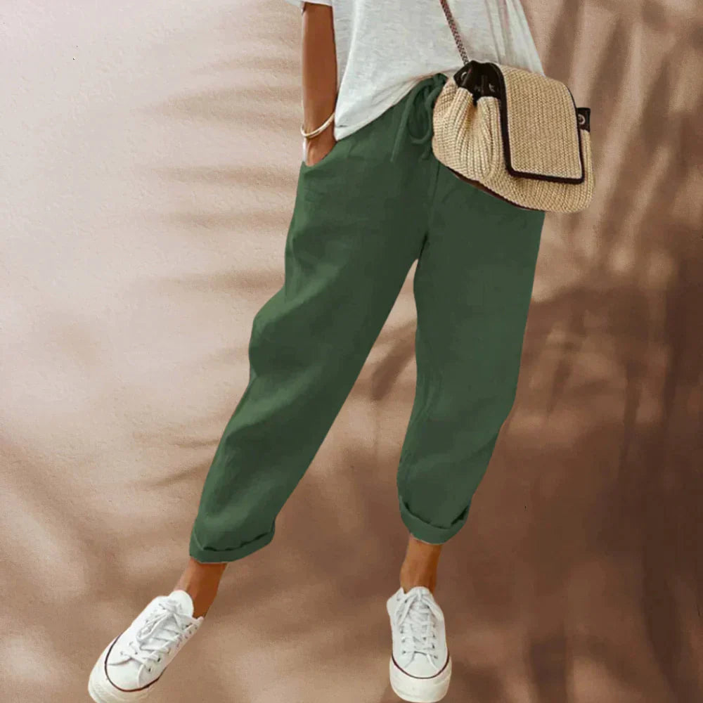 Pantalon Lin Clair Élastique pour Femme