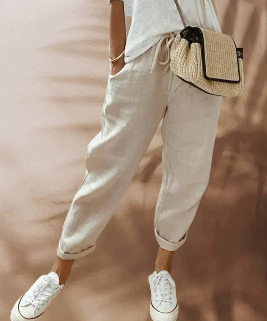 Pantalon Lin Clair Élastique pour Femme - LuxeStyle