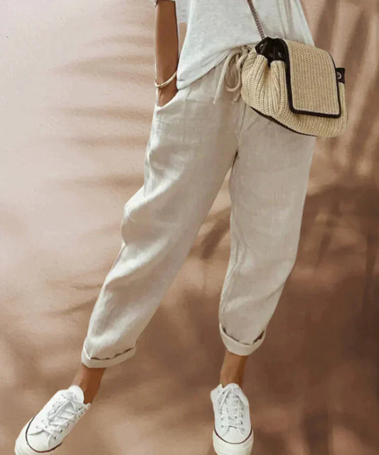Pantalon Lin Clair Élastique pour Femme - LuxeStyle