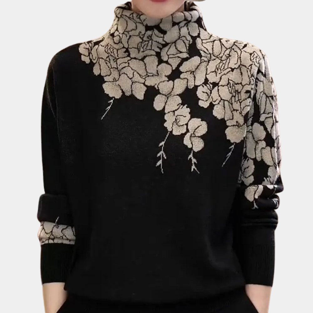 Pull femme col roulé fleuri élégant