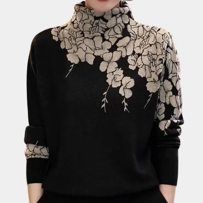 Pull femme col roulé fleuri élégant