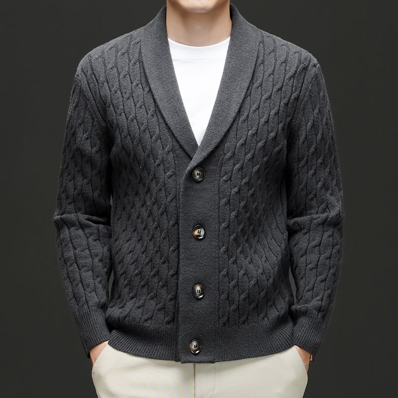 Cardigan en maille épaisse brun homme