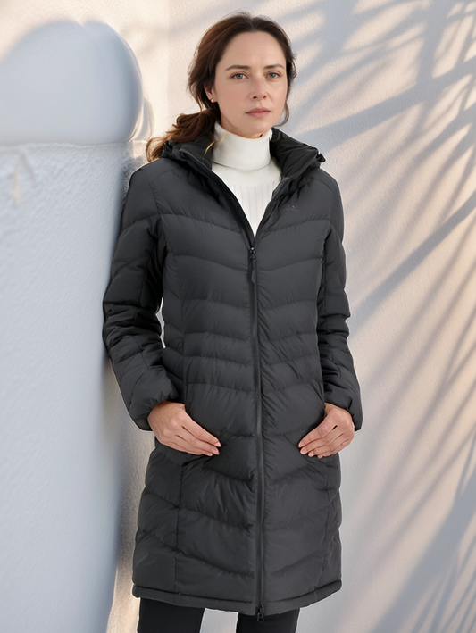 Manteau femme hivernal noir avec capuche détachable - LuxeStyle